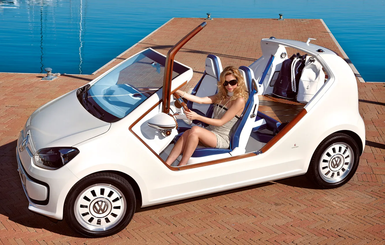 Photo wallpaper look, girl, Marina, Volkswagen, glasses, beautiful girl, white car