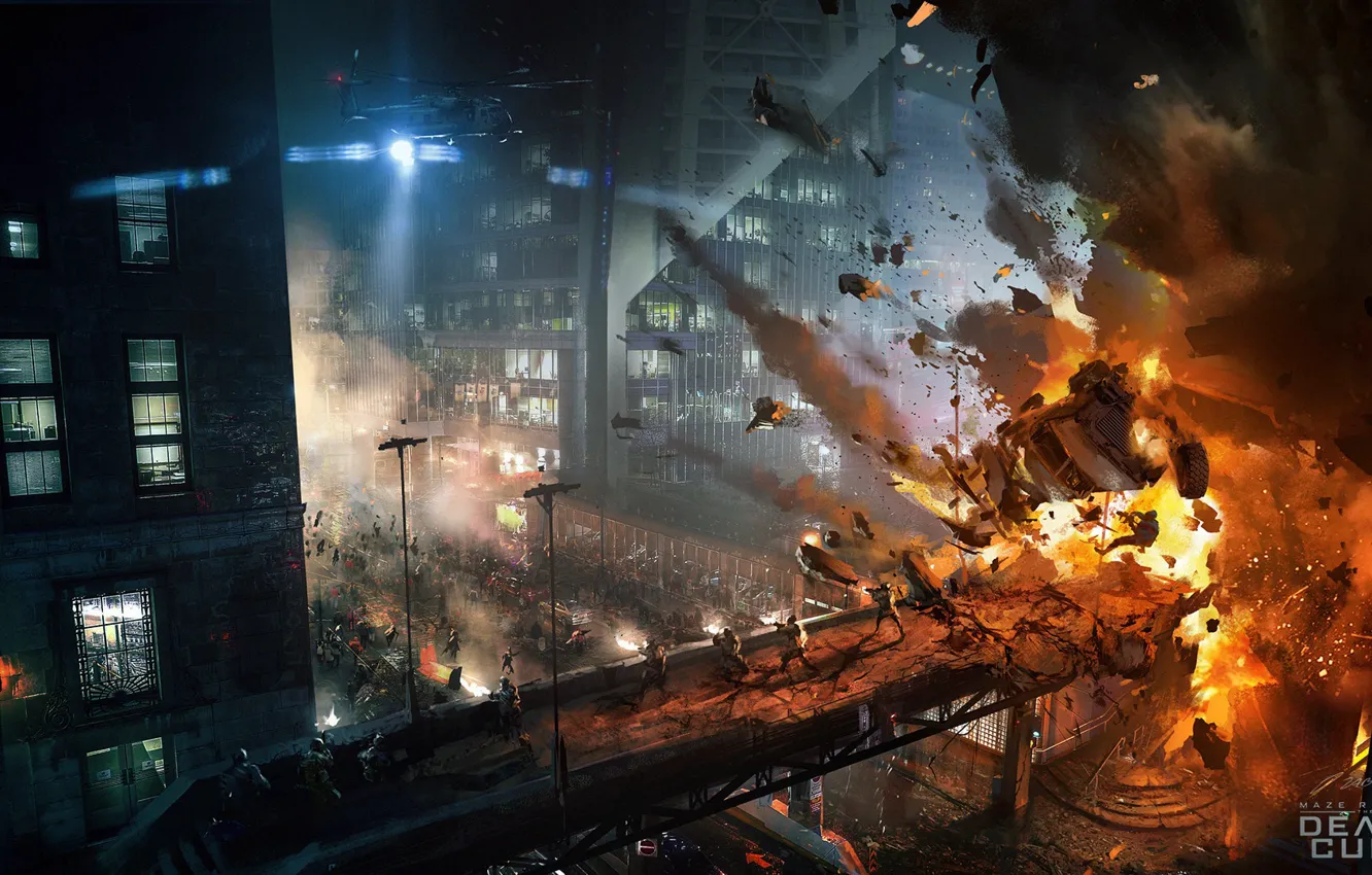 Photo wallpaper the explosion, the city, fire, Maze Runner, Death Cure Action shots