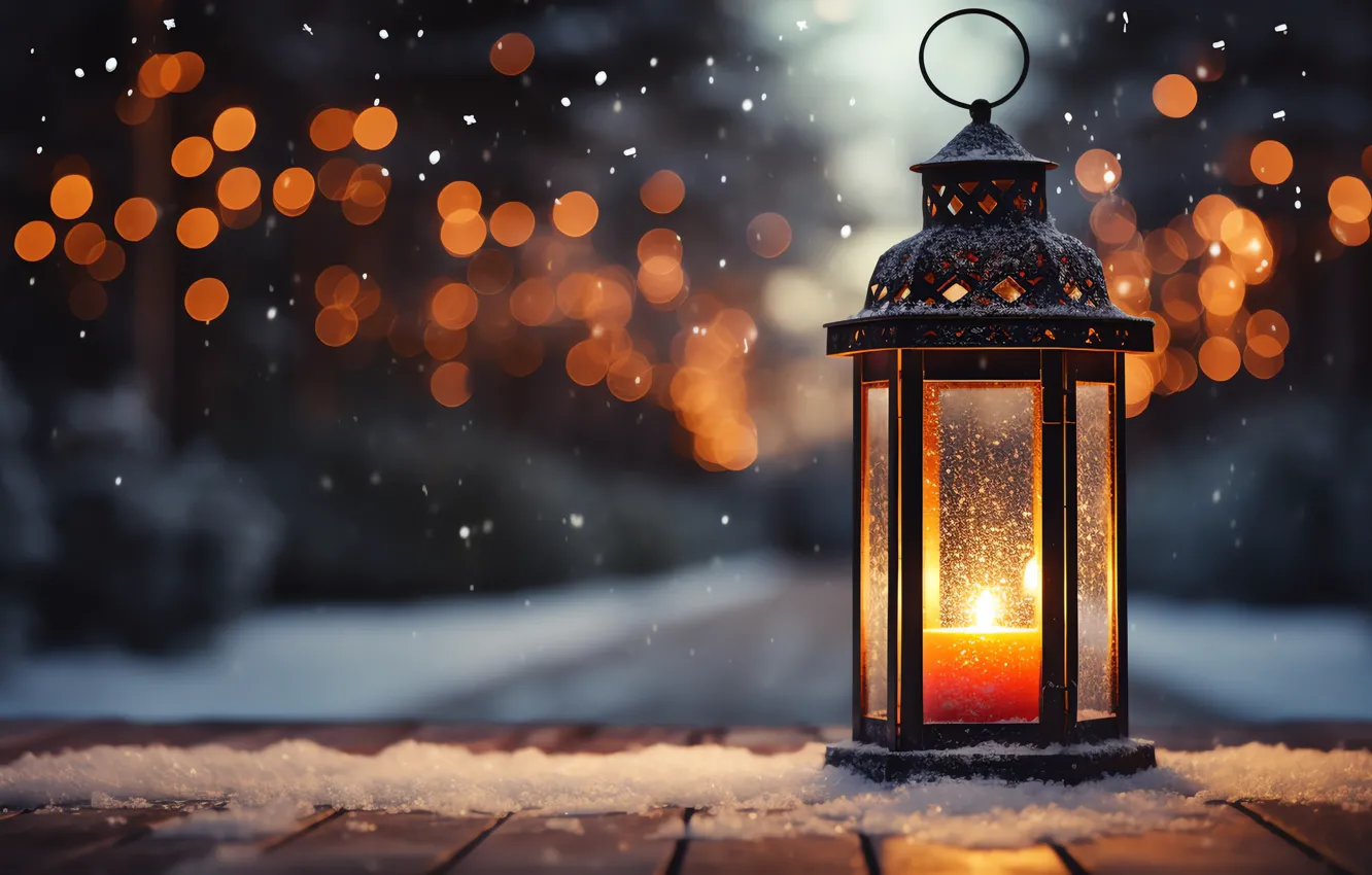 Photo wallpaper winter, light, snow, night, nature, new year, candles, Christmas