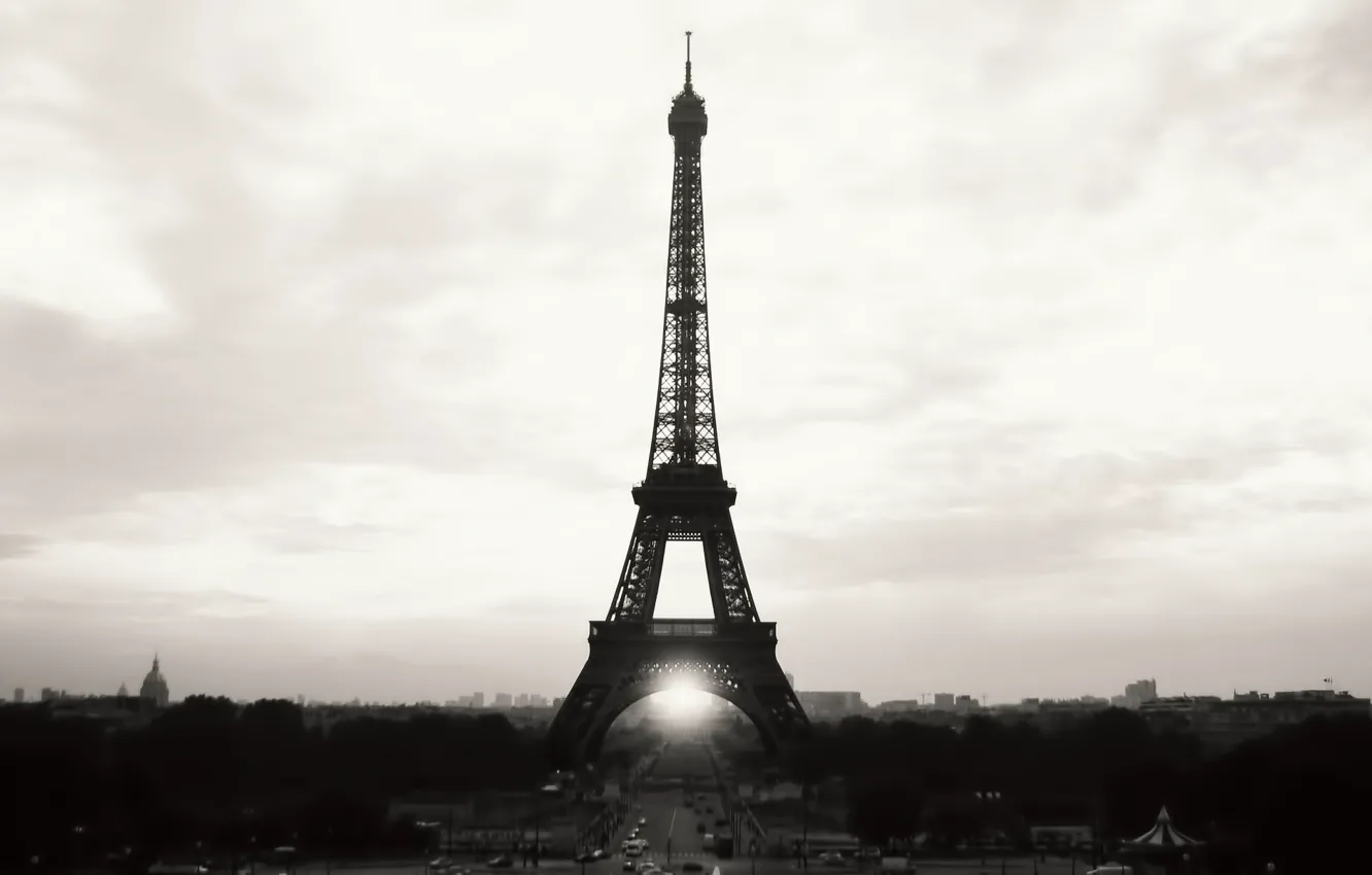 Photo wallpaper the sky, city, the city, Eiffel tower, Paris, b/W, France, paris