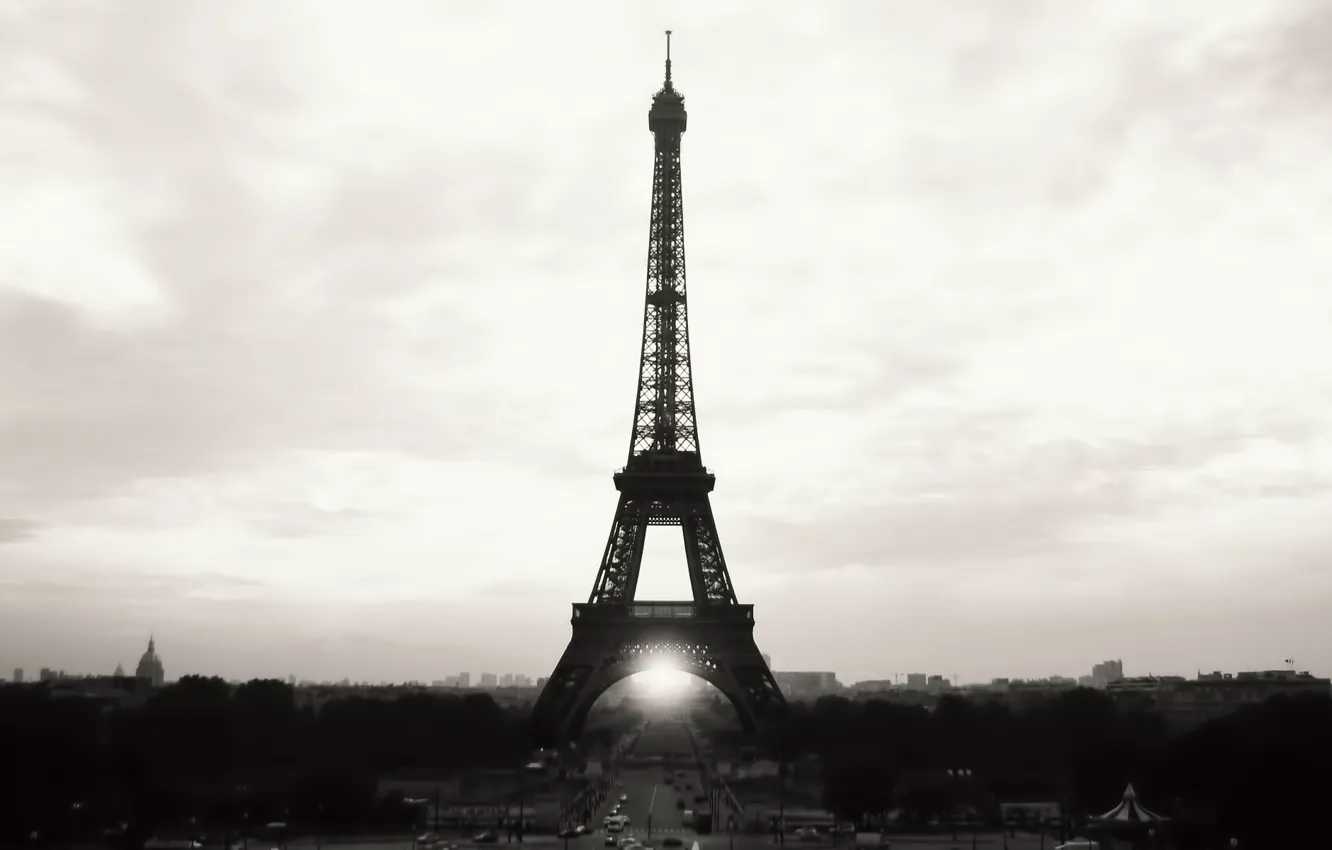 Photo wallpaper the sky, city, the city, France, Paris, b/W, Eiffel tower, Paris