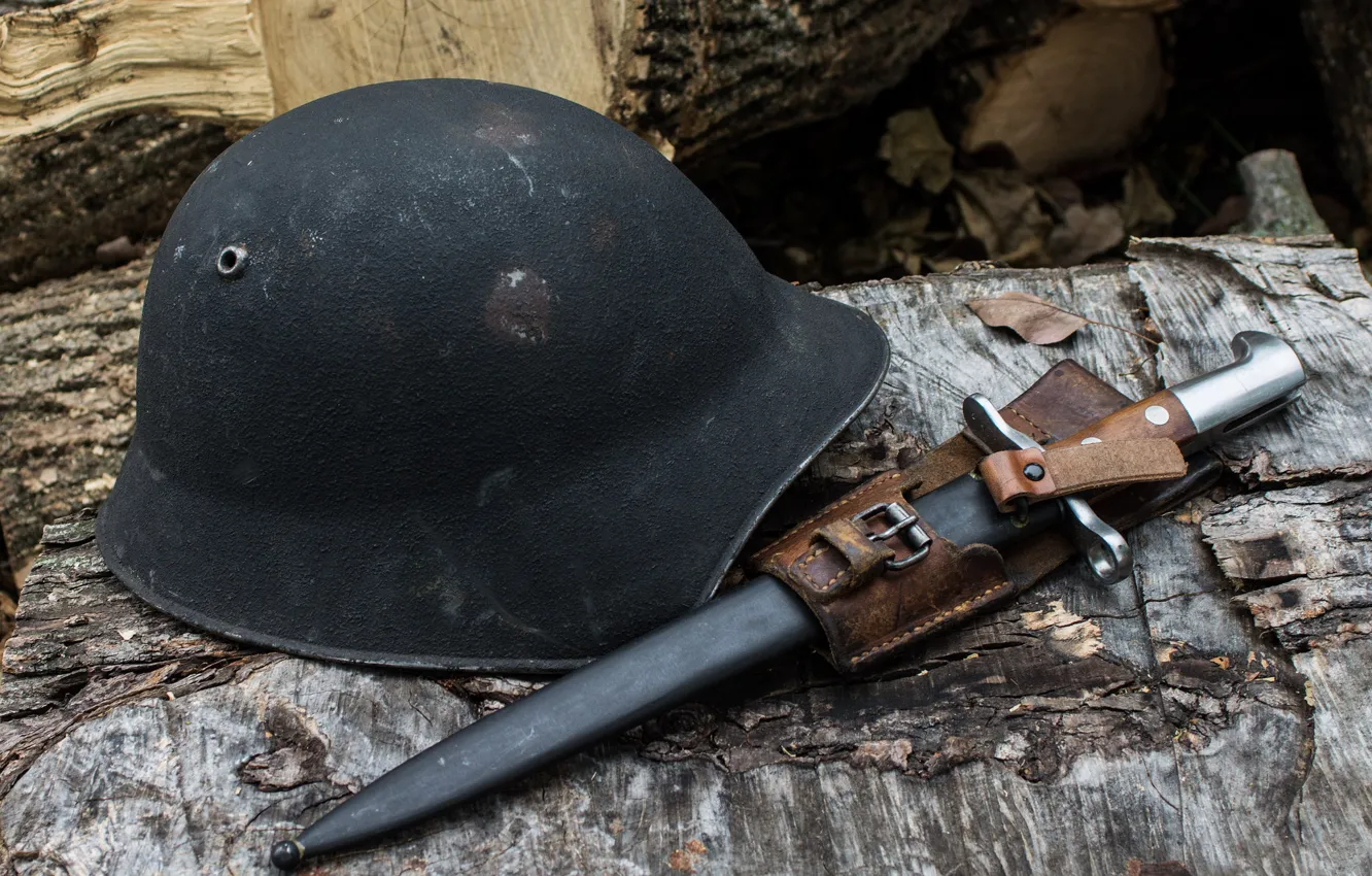 Photo wallpaper weapons, bayonet, infantry helmet, M1918