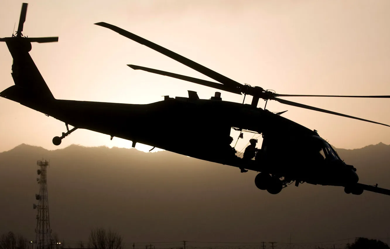 Photo wallpaper sunset, photo, helicopter, Air Force, Afghanistan, Army, Afghanistan, HH-60G
