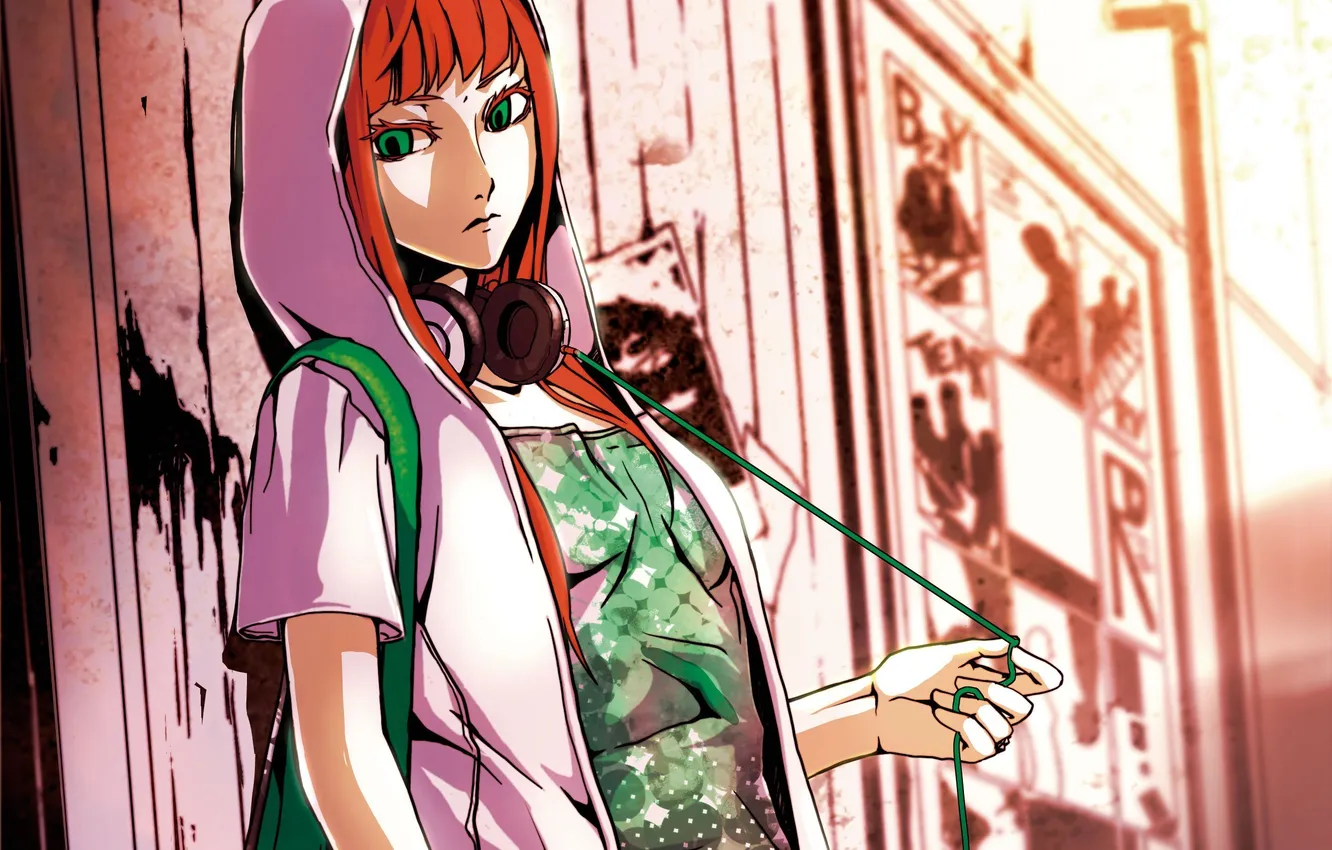 Photo wallpaper look, girl, music, headphones, backpack, art, no.734