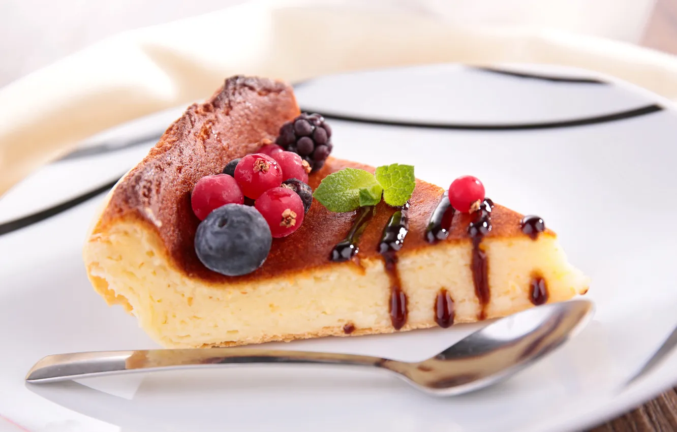 Photo wallpaper berries, chocolate, blueberries, plate, pie, spoon, cake, dessert
