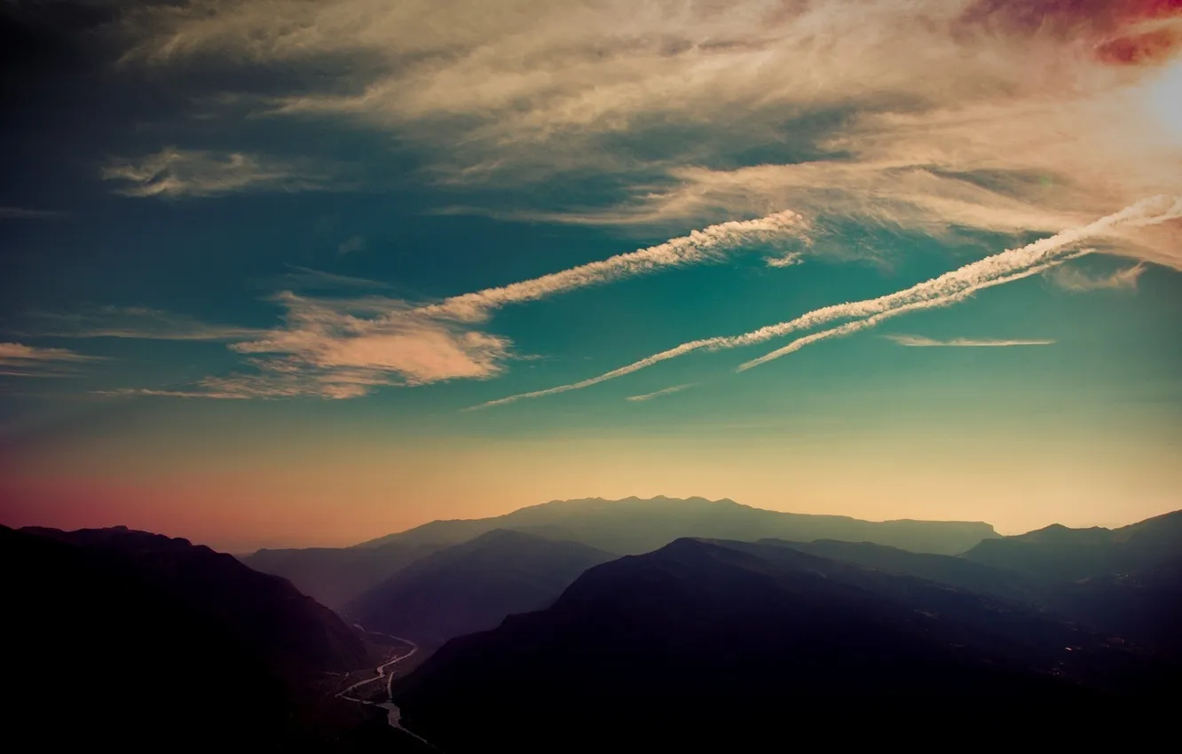 Photo wallpaper the sky, clouds, mountains, the evening, horizon
