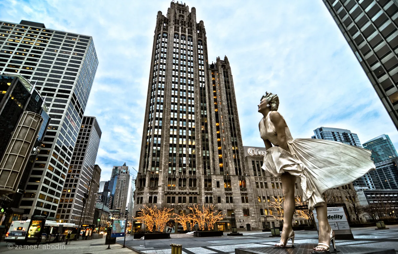 Photo wallpaper skyscrapers, Chicago, Il, Chicago, Marilyn Monroe, Marilyn Monroe