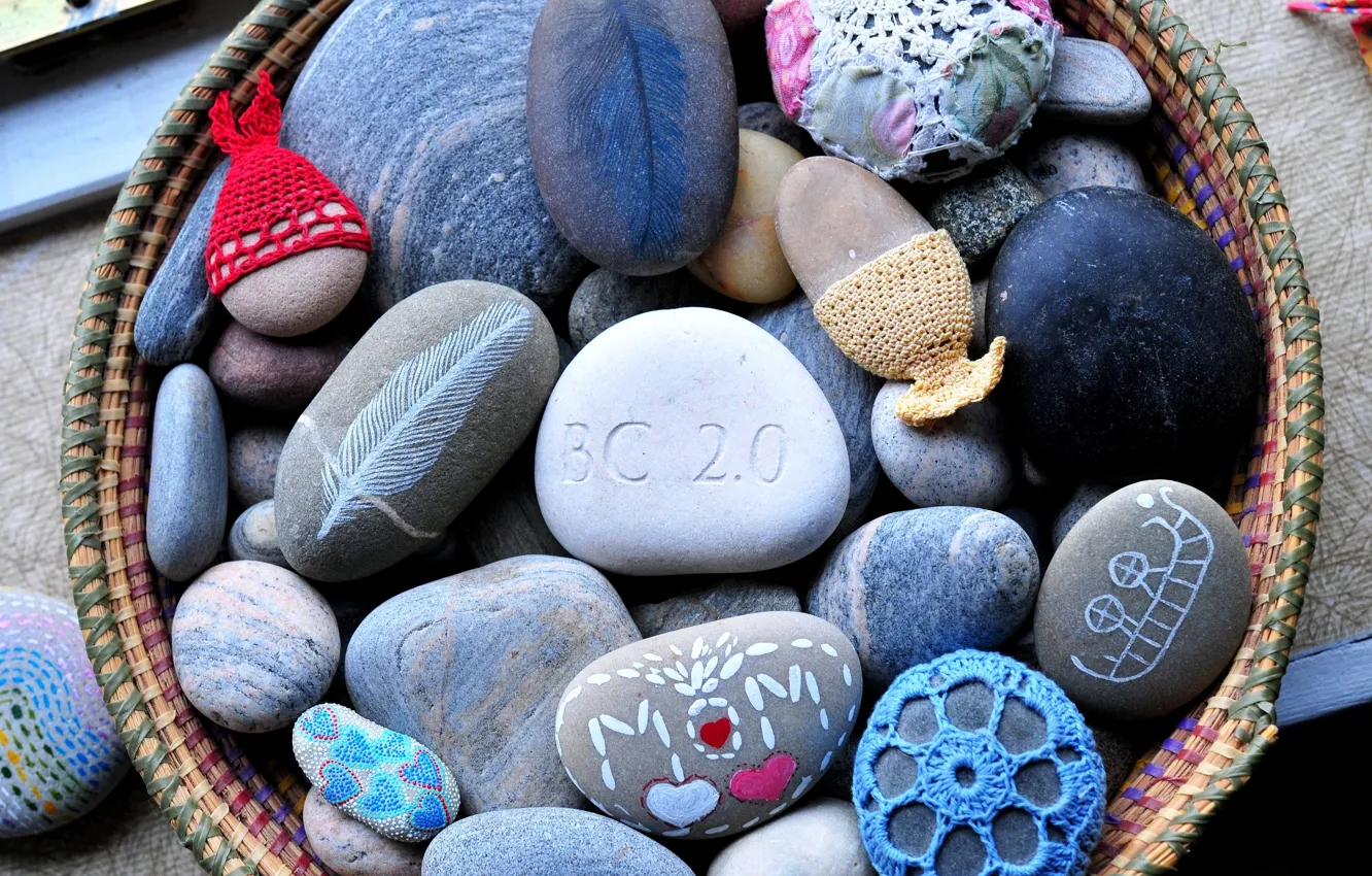 Photo wallpaper stones, colored, knitting, painted, painted