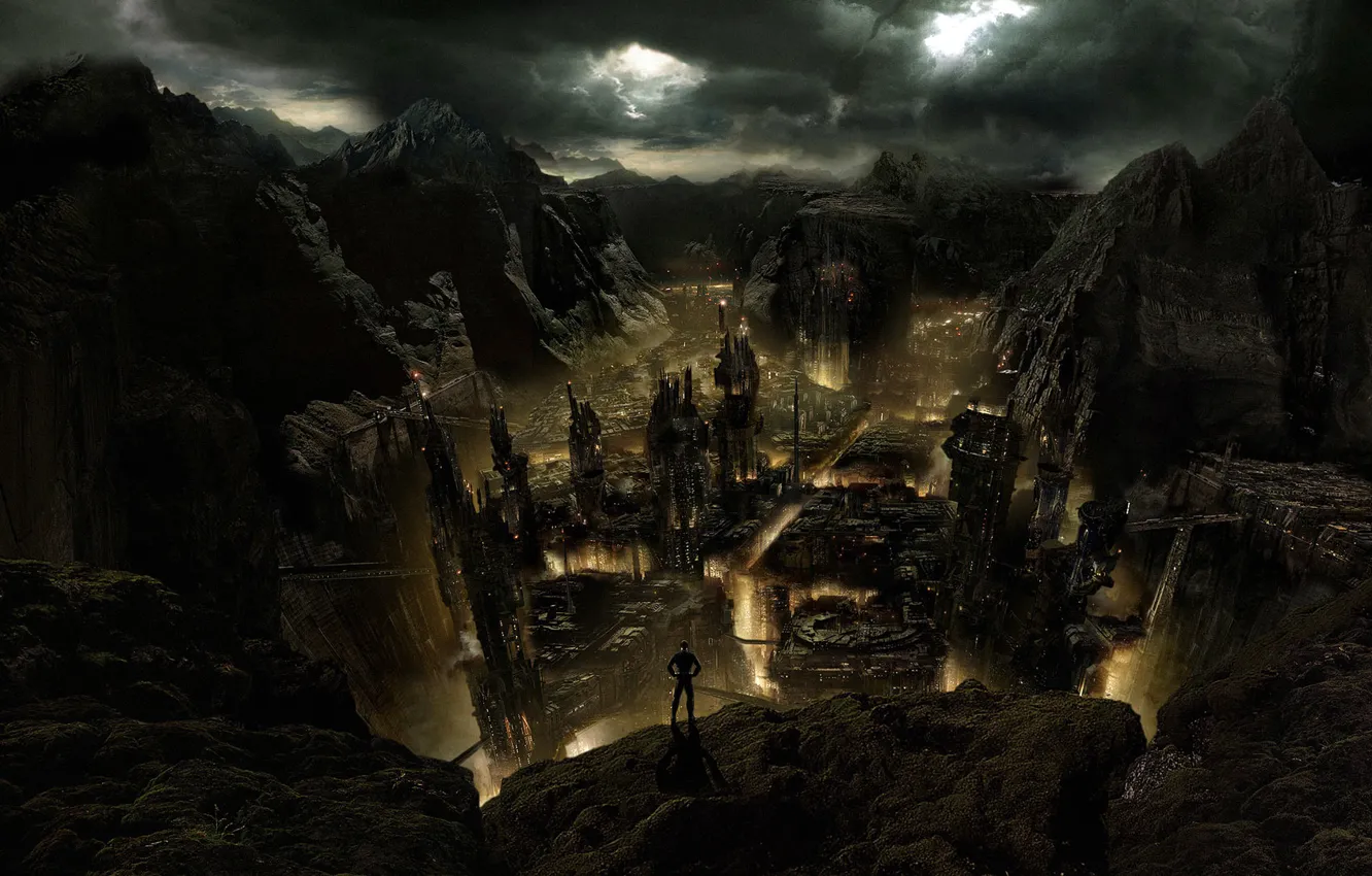 Photo wallpaper the city, fire, Apocalypse, abyss, ruins