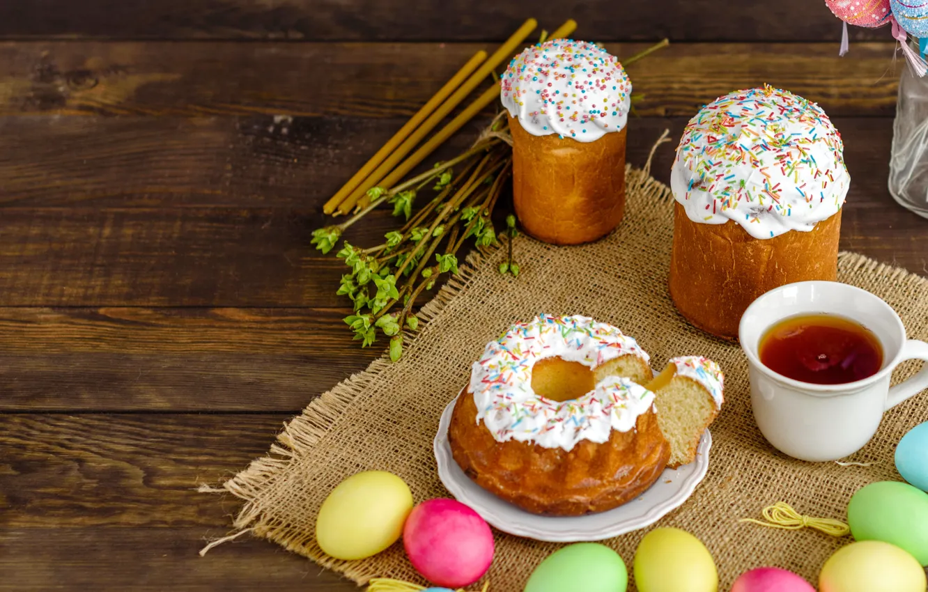 Photo wallpaper eggs, colorful, Easter, happy, cake, cake, wood, Easter