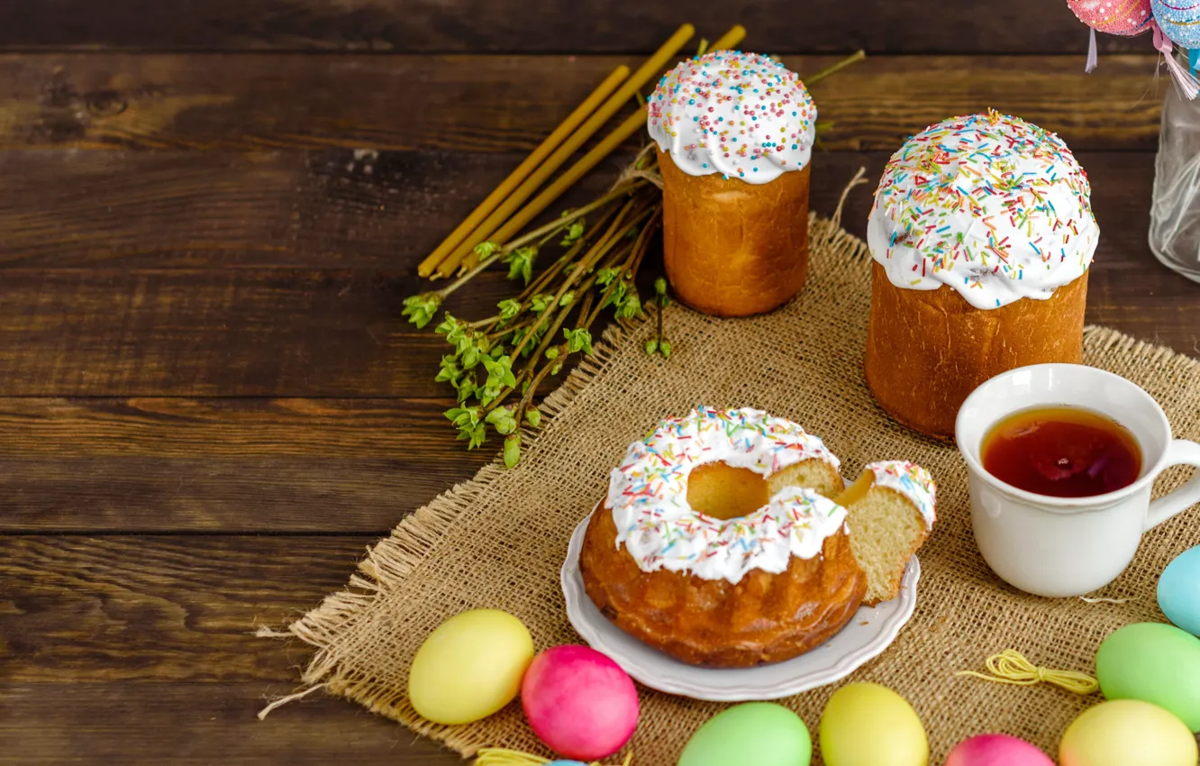 Photo wallpaper eggs, colorful, Easter, cake, cake, wood, Easter, eggs