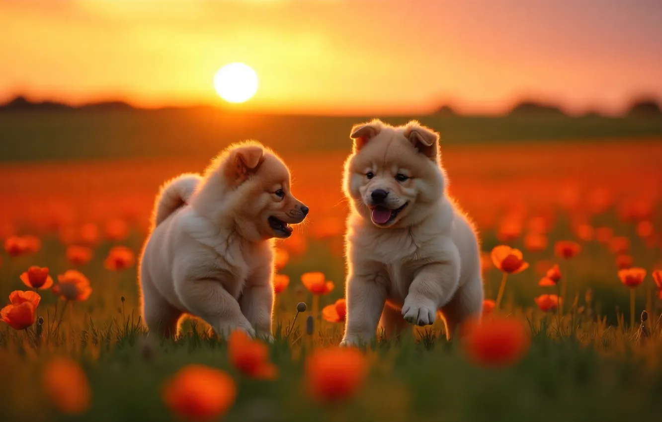 Photo wallpaper summer, the sky, look, the sun, rays, light, sunset, flowers