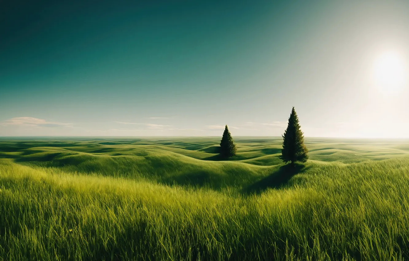 Photo wallpaper grass, field, landscape, horizon