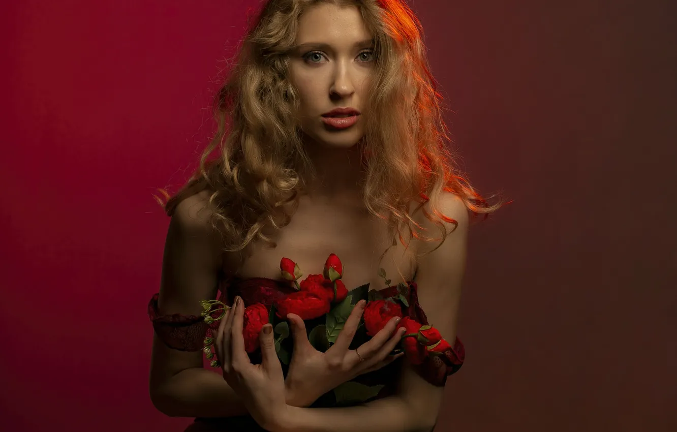 Photo wallpaper model, roses, blonde, beauty, model, beauty, cute girl, cute girl