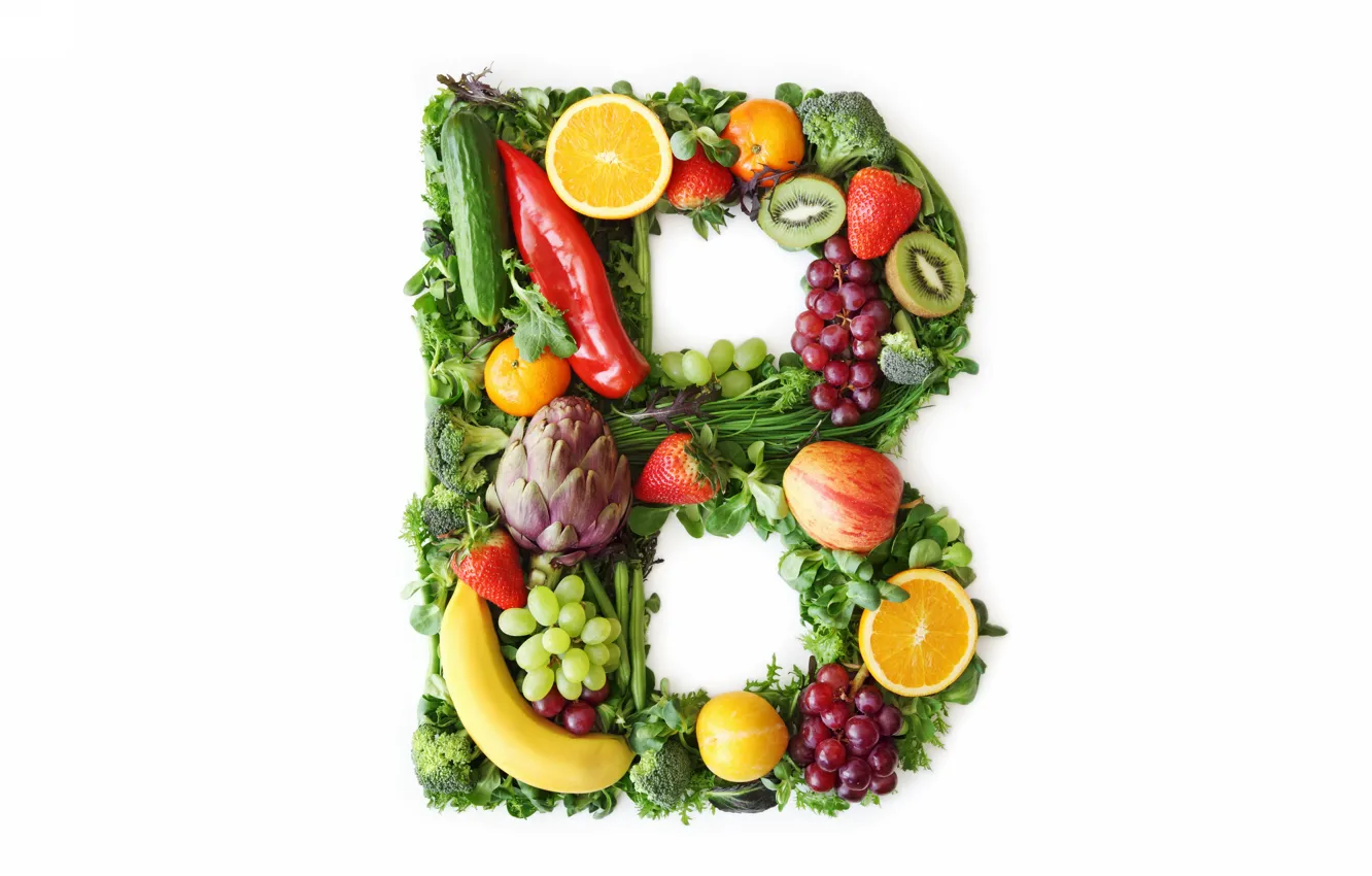 Photo wallpaper letters, fruit, vegetables, vitamins