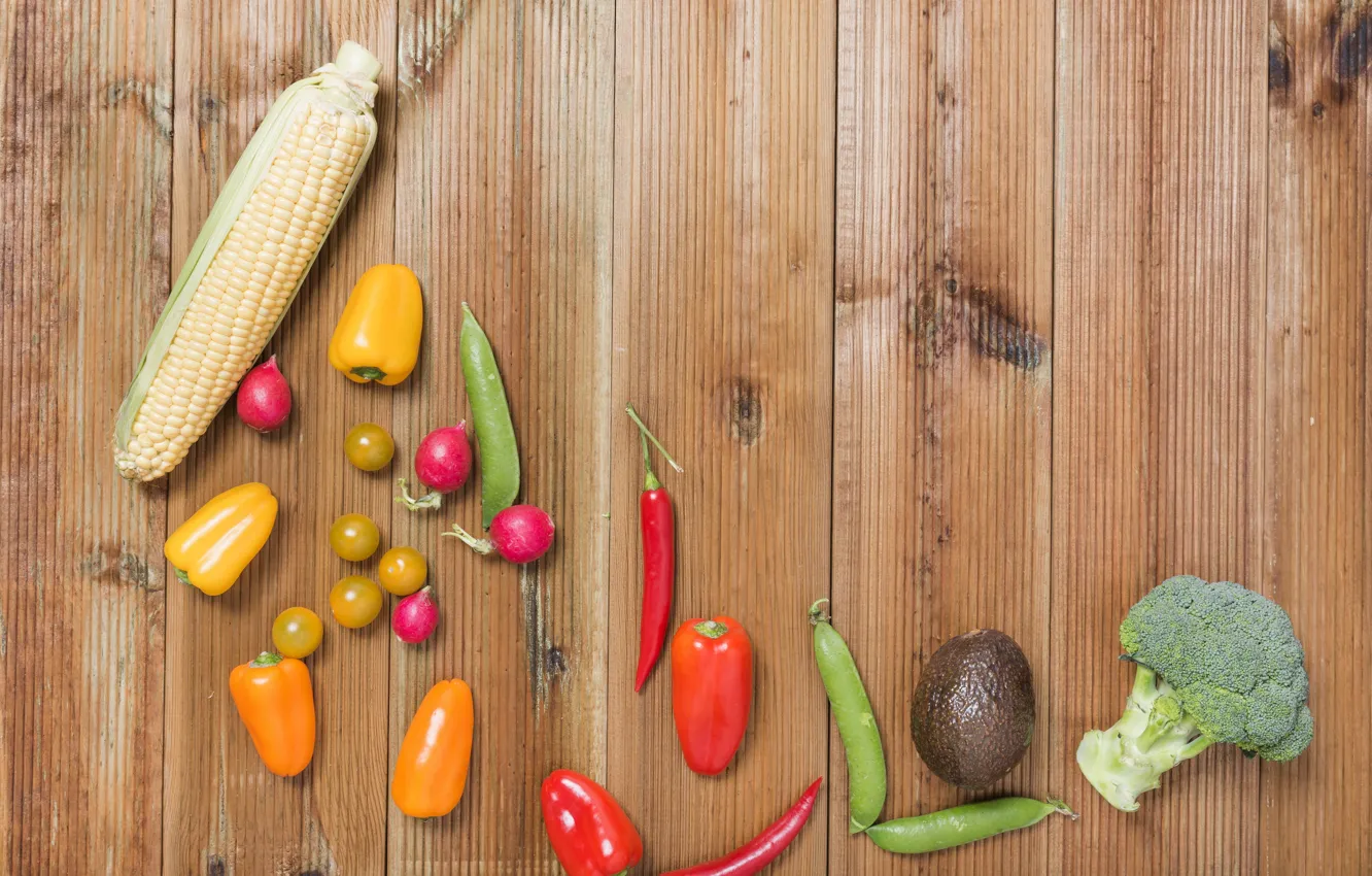 Photo wallpaper corn, pepper, vegetables, tomato