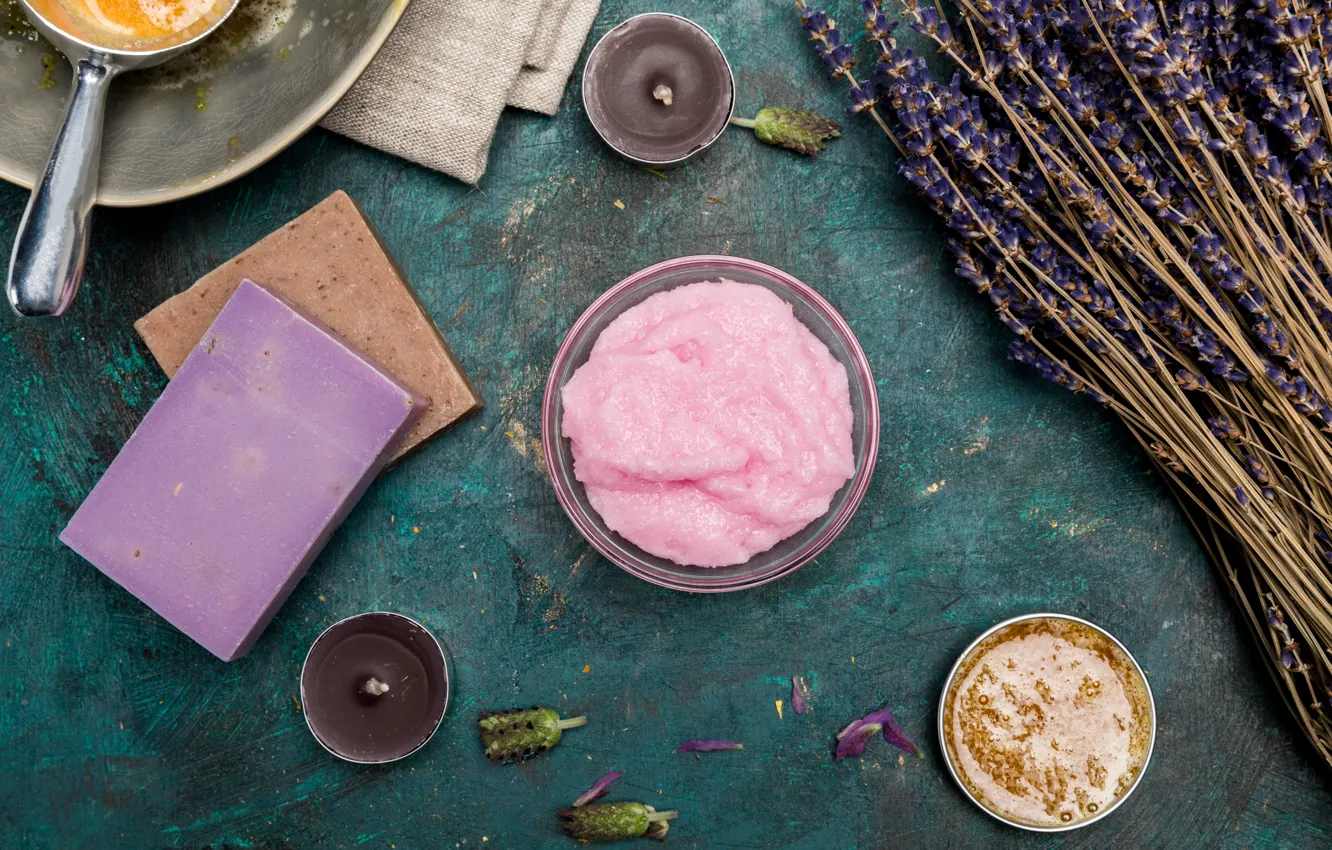 Photo wallpaper flowers, soap, cream, lavender, Spa