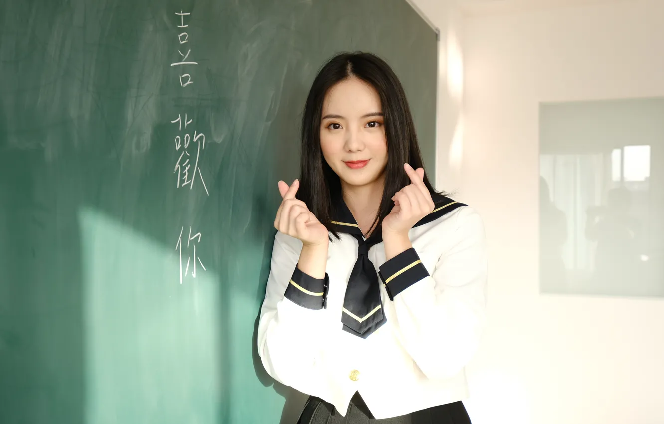 Photo wallpaper chalkboard, classroom, high school girl, high school girl uniform