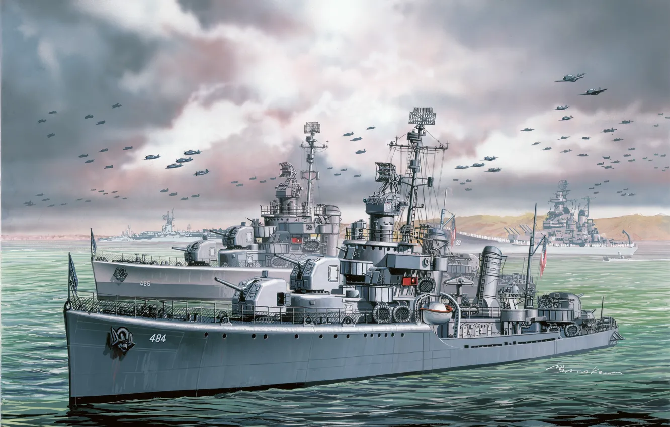Photo wallpaper US NAVY, US NAVY, Masao Satake, Destroyer, USS Lansdowne, the USS Gleaves type, USS Buchanan, …