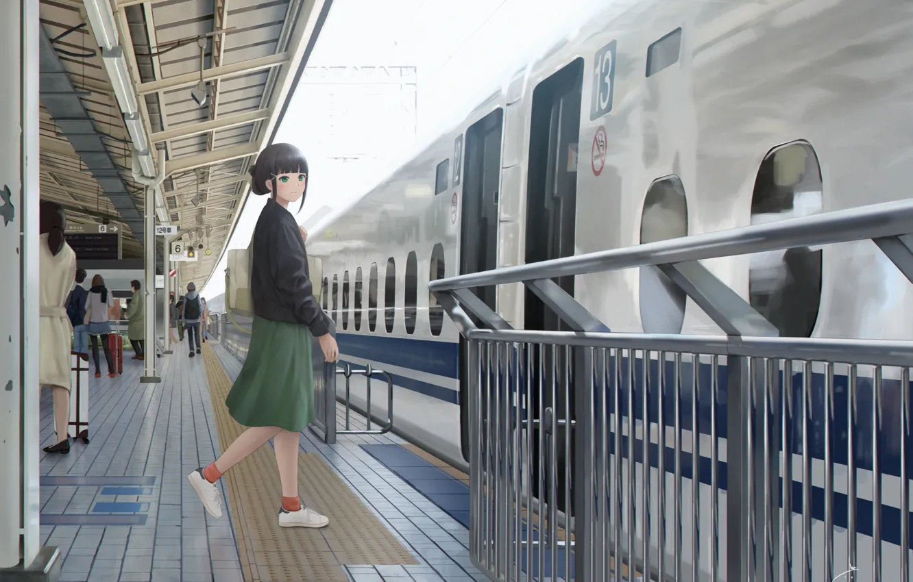 Photo wallpaper train, station, girl