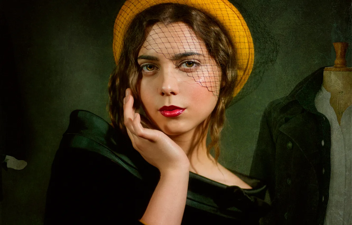 Photo wallpaper girl, retro, makeup, hat