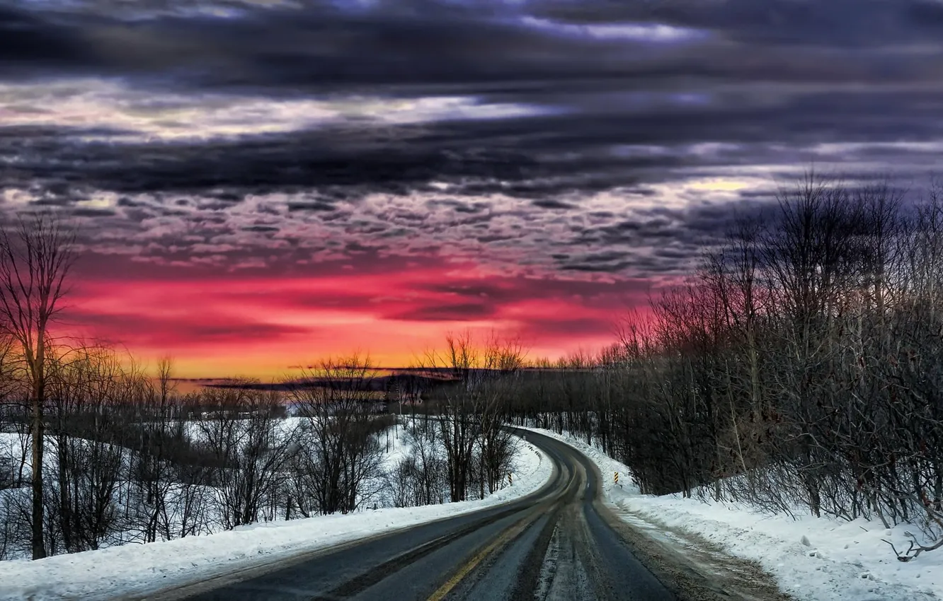 Photo wallpaper road, the sky, sunset