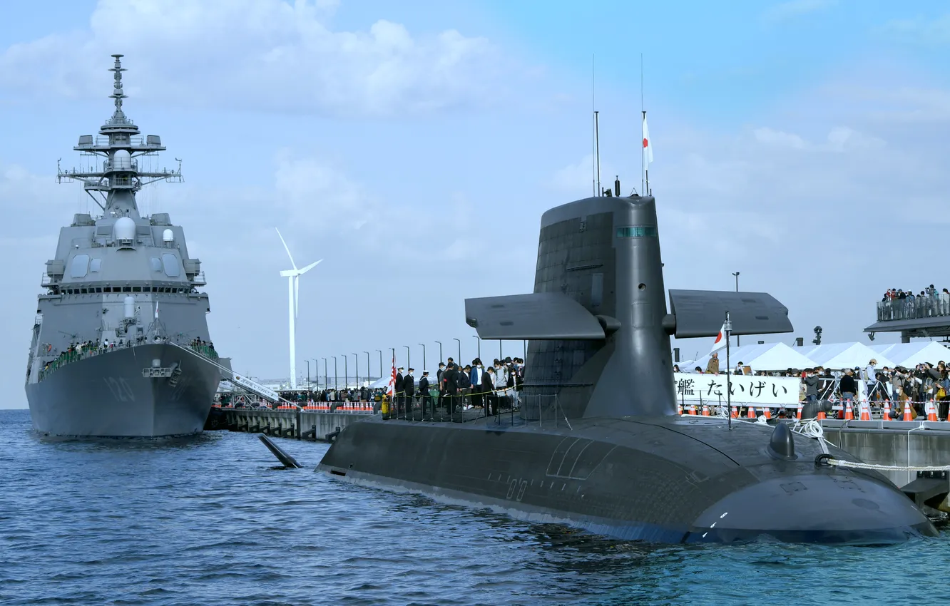 Photo wallpaper submarine, destroyer, JS Shiranui DD-120, JS Taigei SS 513