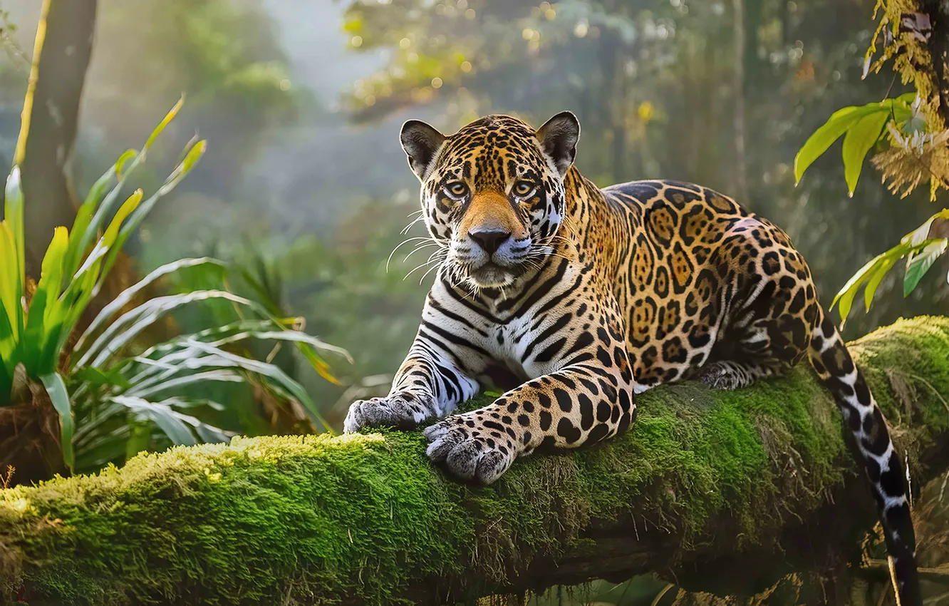 Photo wallpaper look, predator, jungle, Jaguar, big cat, digital art, AI art, The Art of Artificial Intelligence