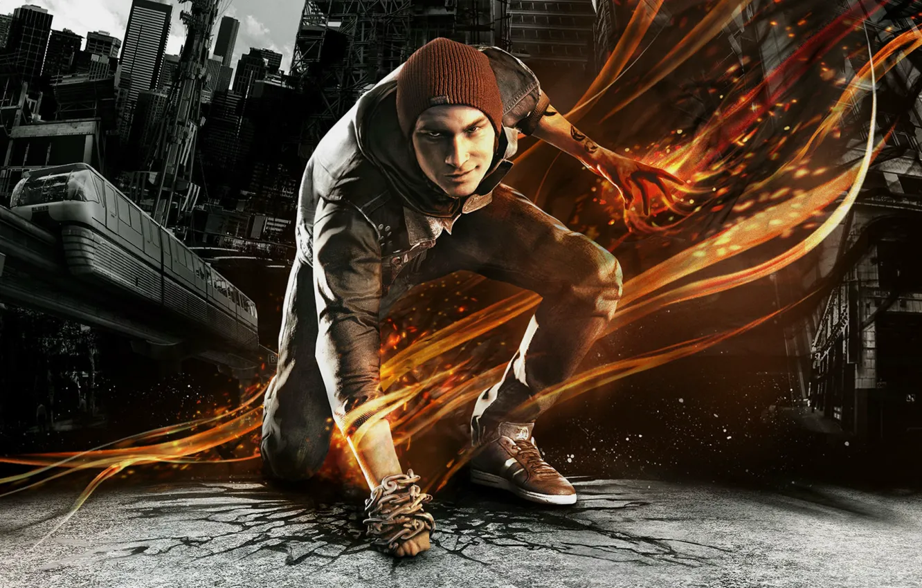 Photo wallpaper asphalt, the city, cracked, fire, hat, smoke, sneakers, home