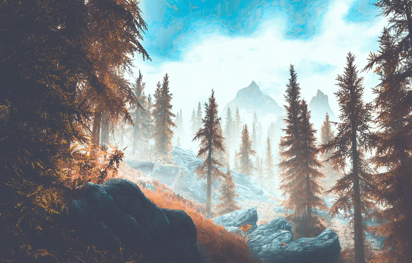 Photo wallpaper autumn, mountains, ate, Skyrim, by WatchTheSkiies