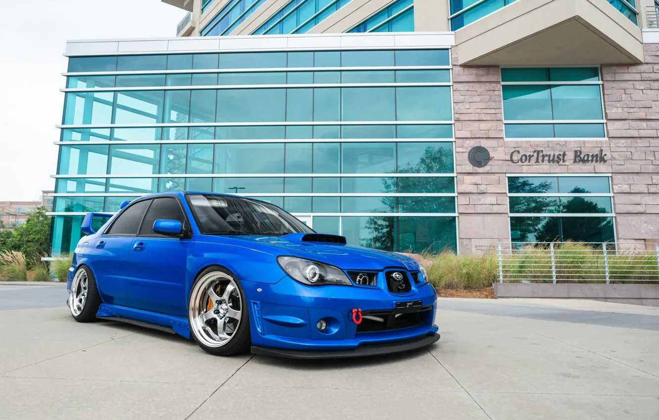 Photo wallpaper Subaru, Impreza, WRX, Japan, STI, Front, blue, tuning