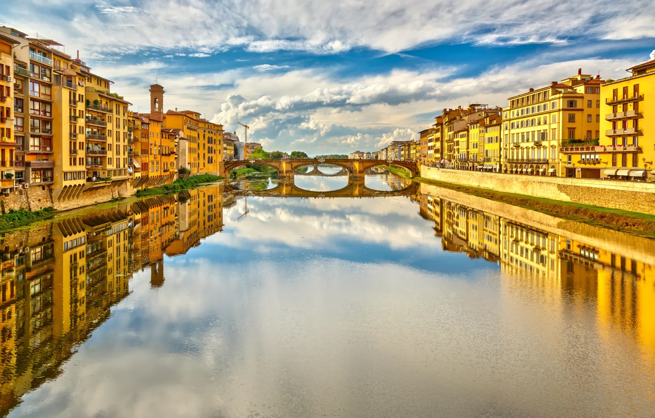 Photo wallpaper city, the city, Italy, Florence, river, Italy, bridge, panorama
