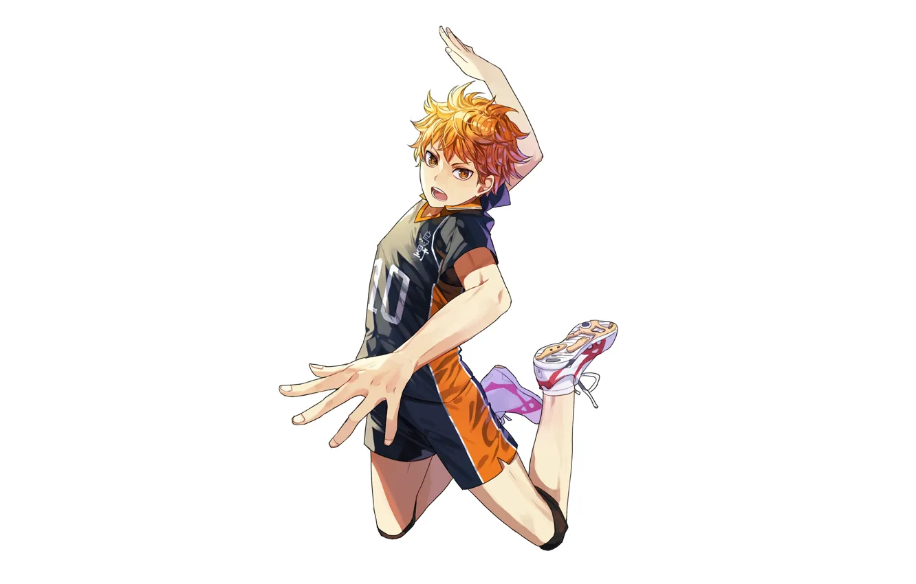 Photo wallpaper movement, white background, guy, volleyball, HAIKYUU, Hinata,