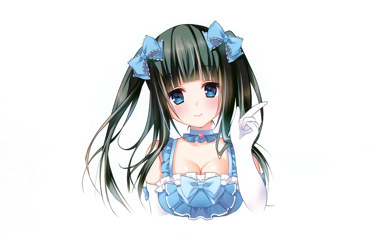 Photo wallpaper girl, sexy, cleavage, blouse, long hair, boobs, anime, blue eyes