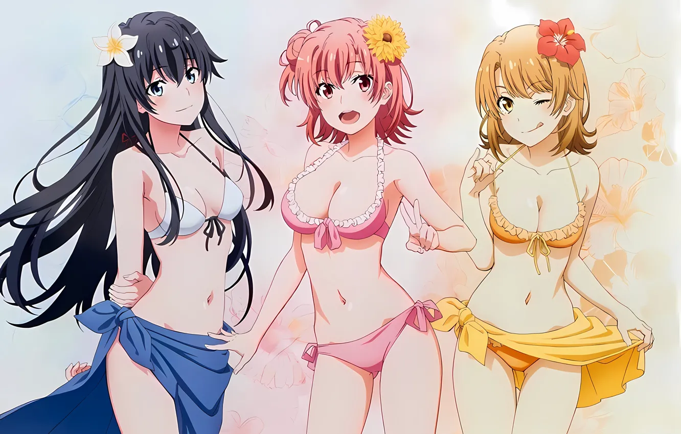 Photo wallpaper sexy, cleavage, pink hair, long hair, girls, boobs, anime, blue eyes