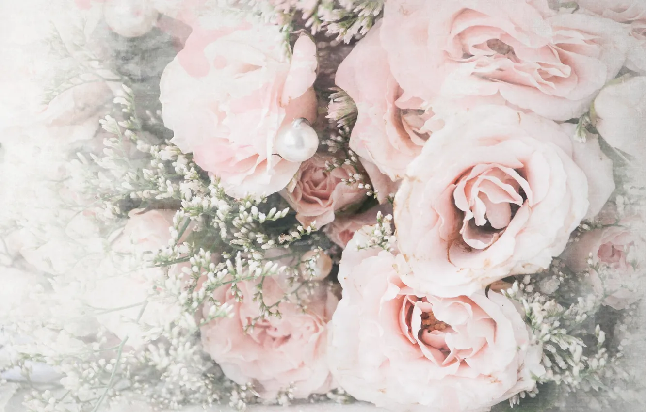 Photo wallpaper flowers, roses, bouquet, pearl