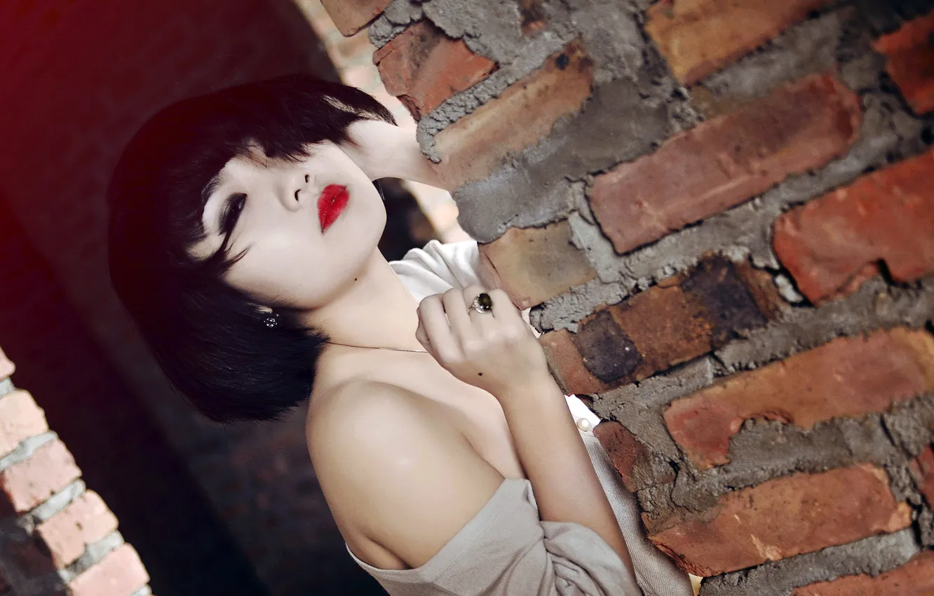 Photo wallpaper girl, wall, Asian