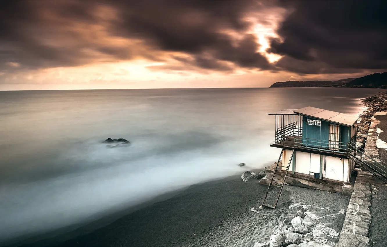 Photo wallpaper sea, sunset, shore