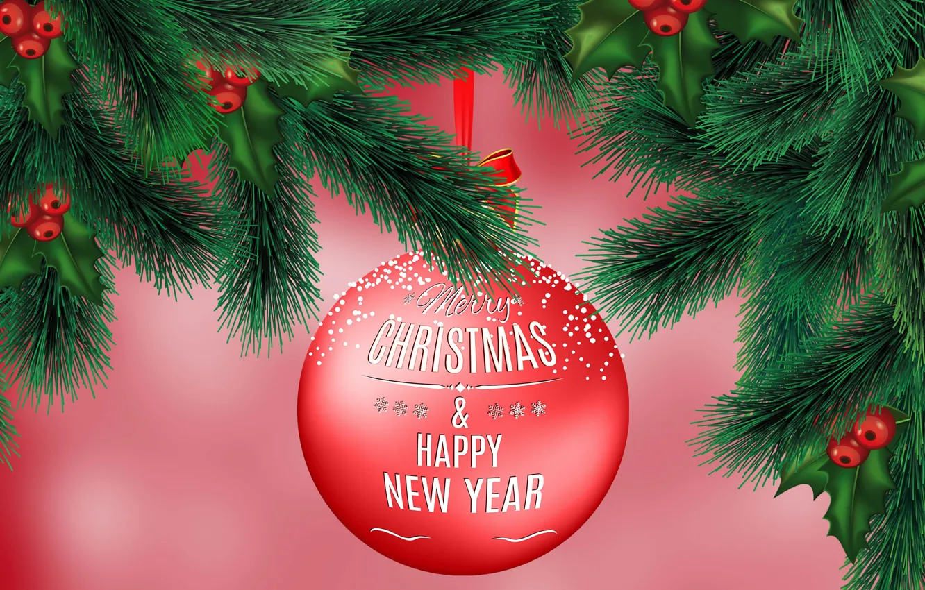 Photo wallpaper Graphics, Christmas, Bombki, Twigs