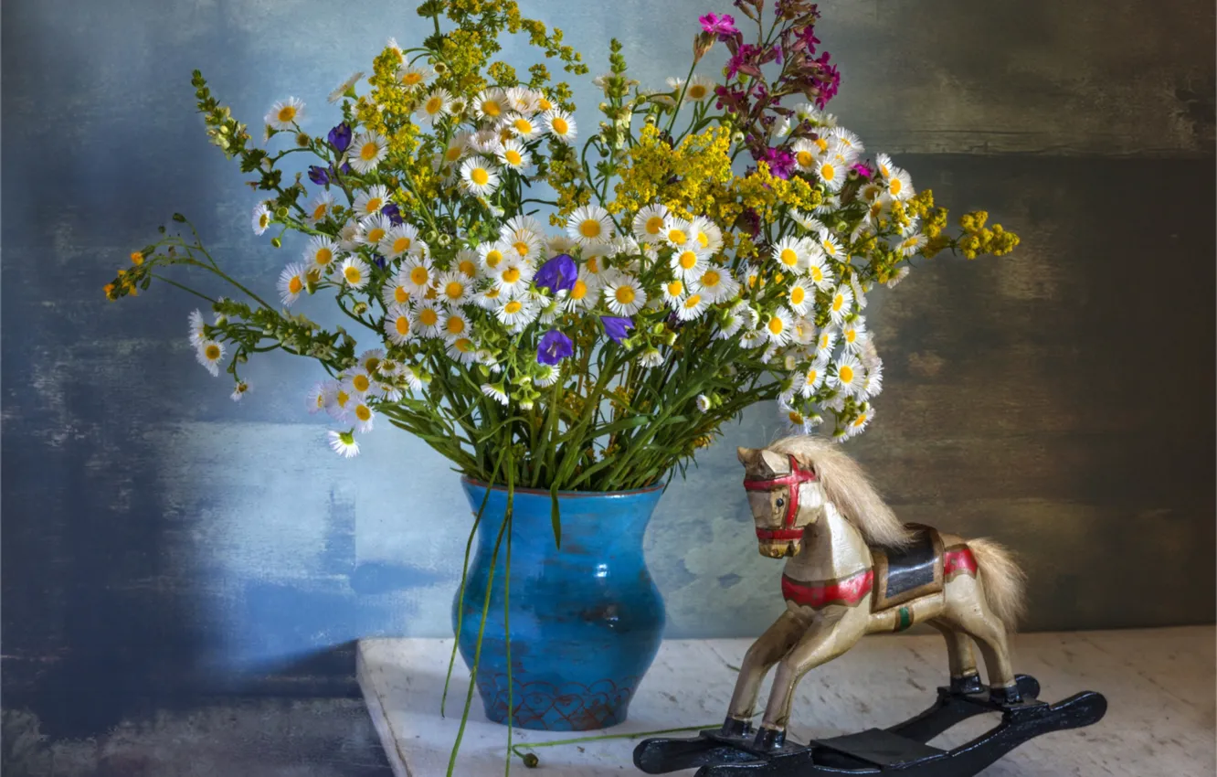 Photo wallpaper summer, toy, bouquet, horse