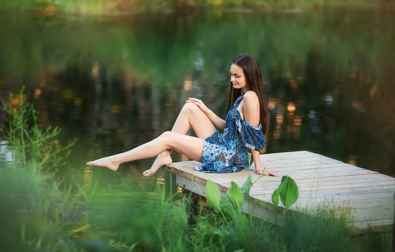 Photo wallpaper water, smile, Girl, sitting, Anastasia Barmina, Marina Mursalova