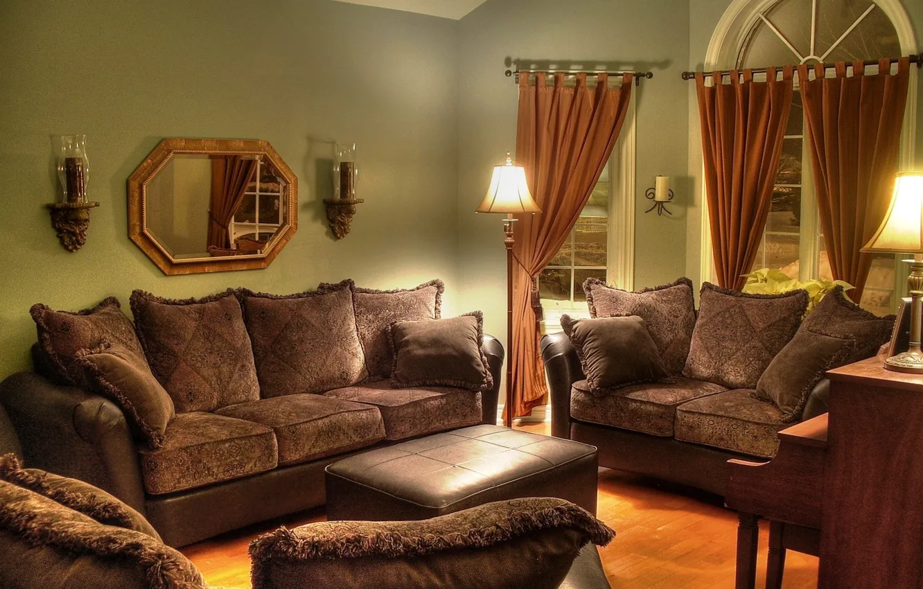 Photo wallpaper design, style, lamp, room, sofa, furniture, interior, pillow