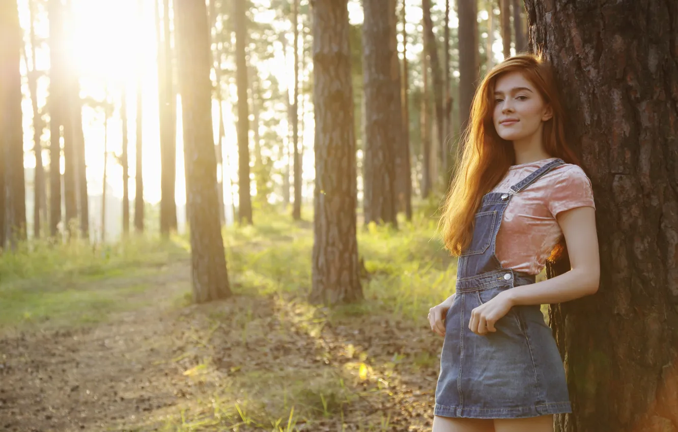 Photo wallpaper forest, girl, nature, girl, model, red-haired beast, Jia Lissa