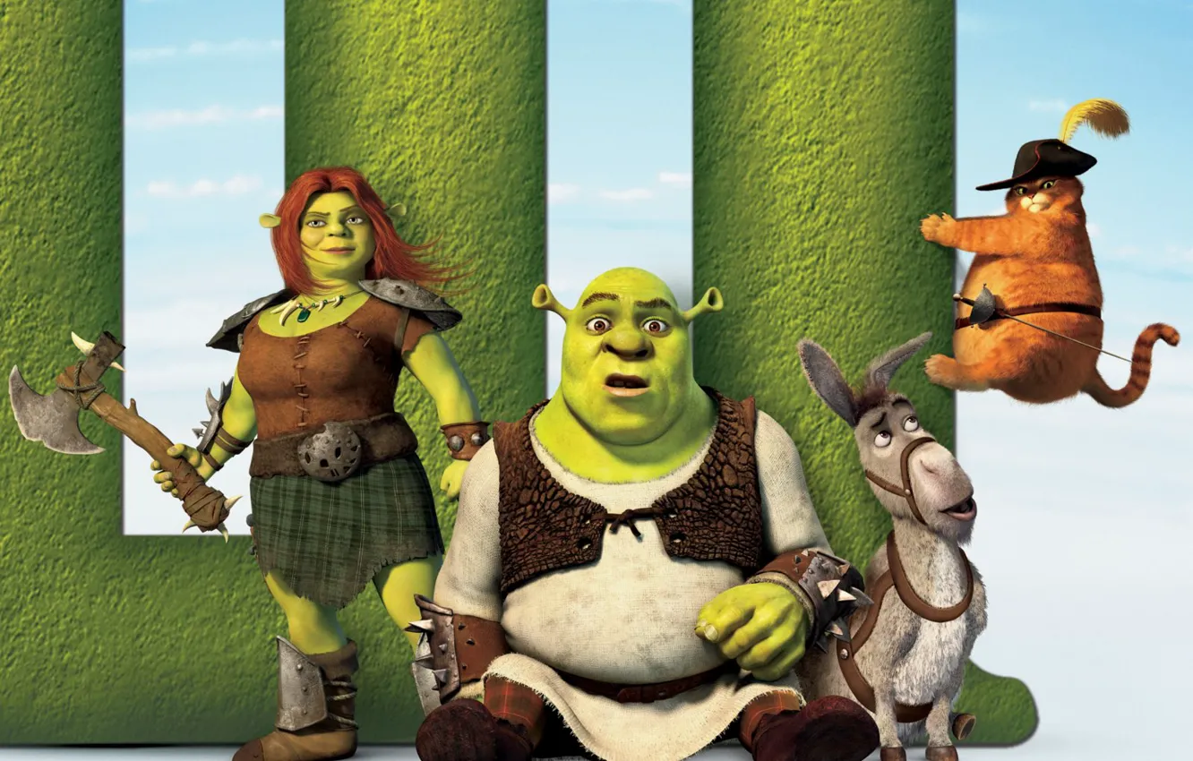 Photo wallpaper Shrek, tideway donkey, Fiona-barbarian, last, fat cat, forever