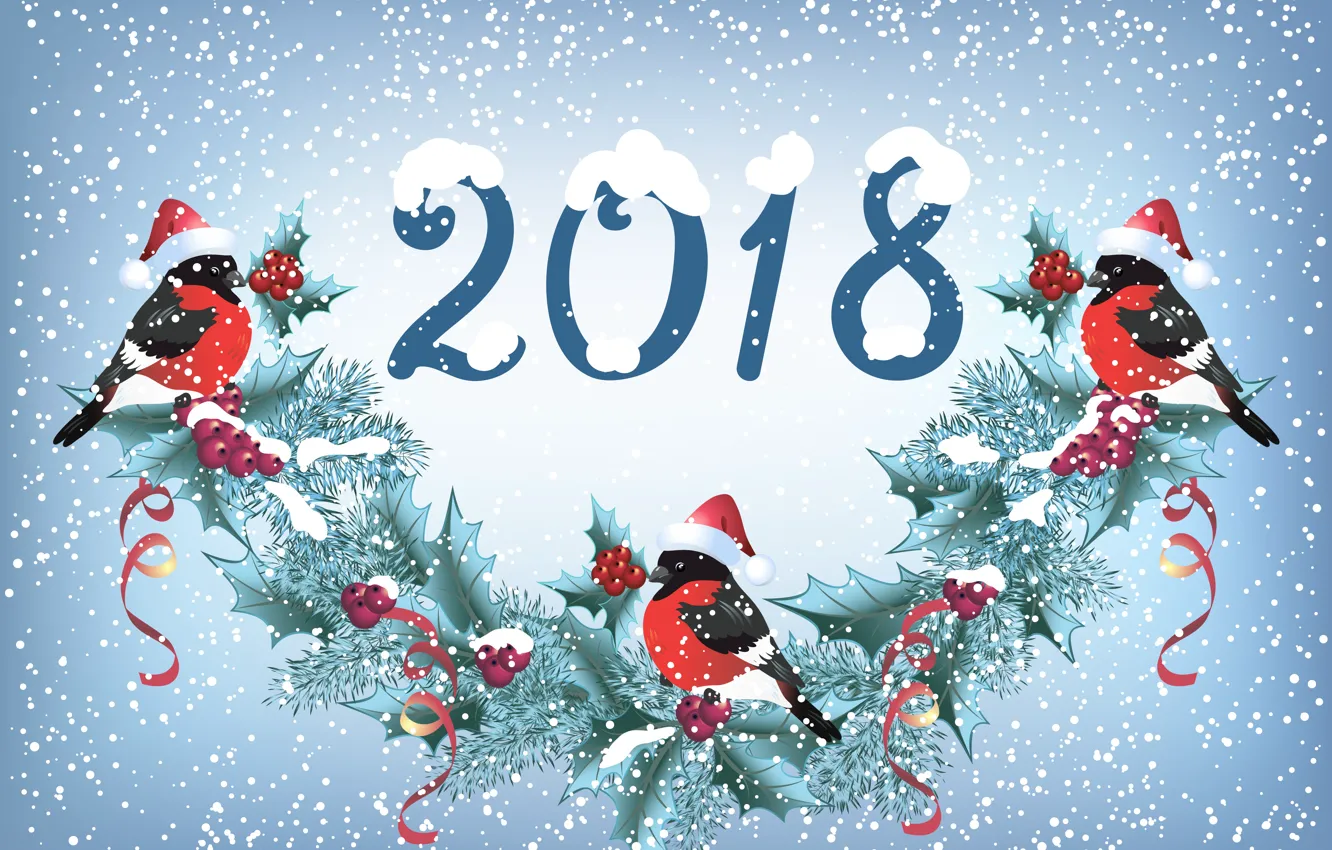 Photo wallpaper snow, holiday, new year, garland, Tits