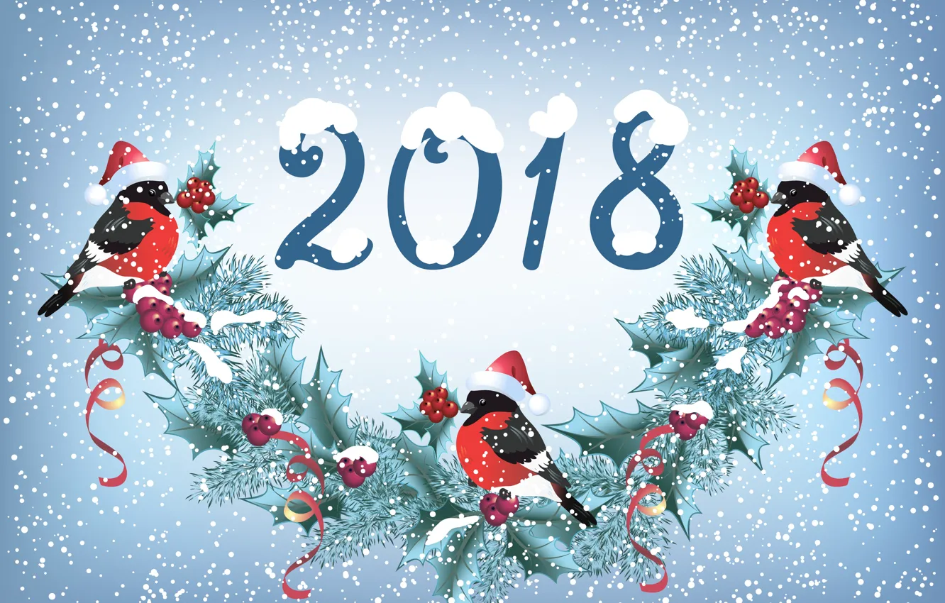 Photo wallpaper snow, holiday, new year, garland, tit