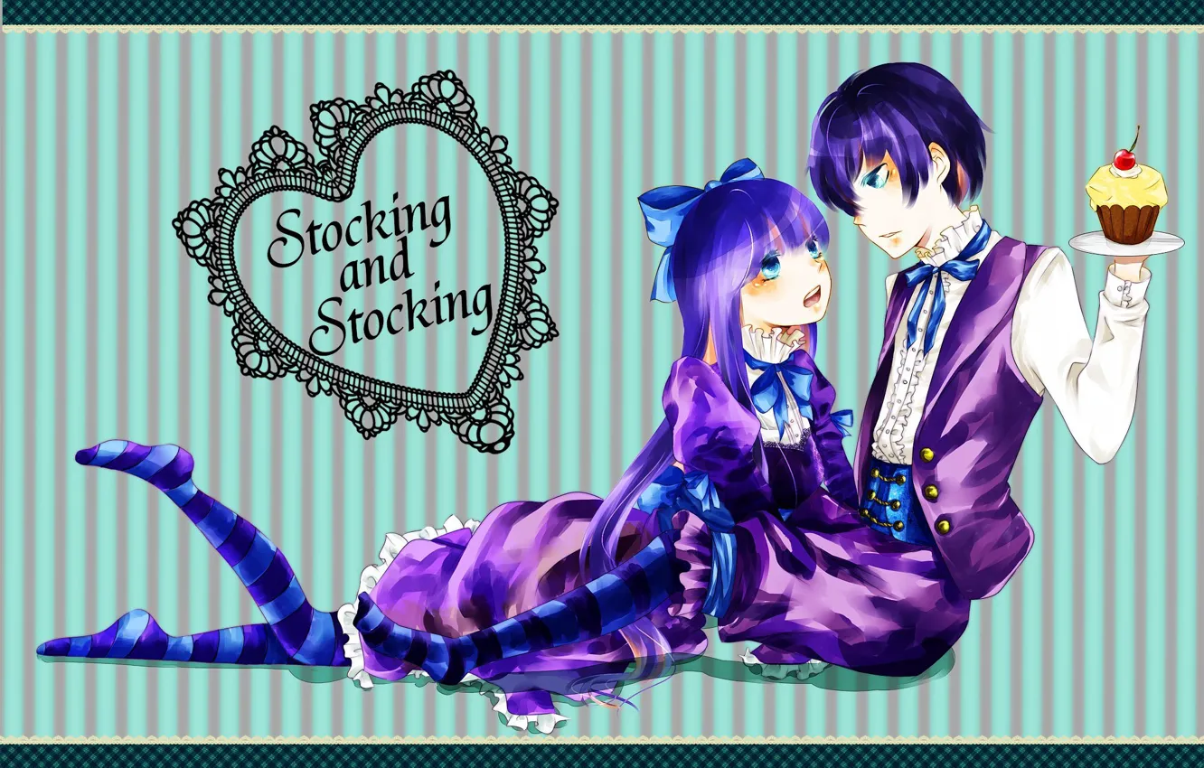 Photo wallpaper stockings, frame, tears, cake, two, striped, cream, Stocking and stocking