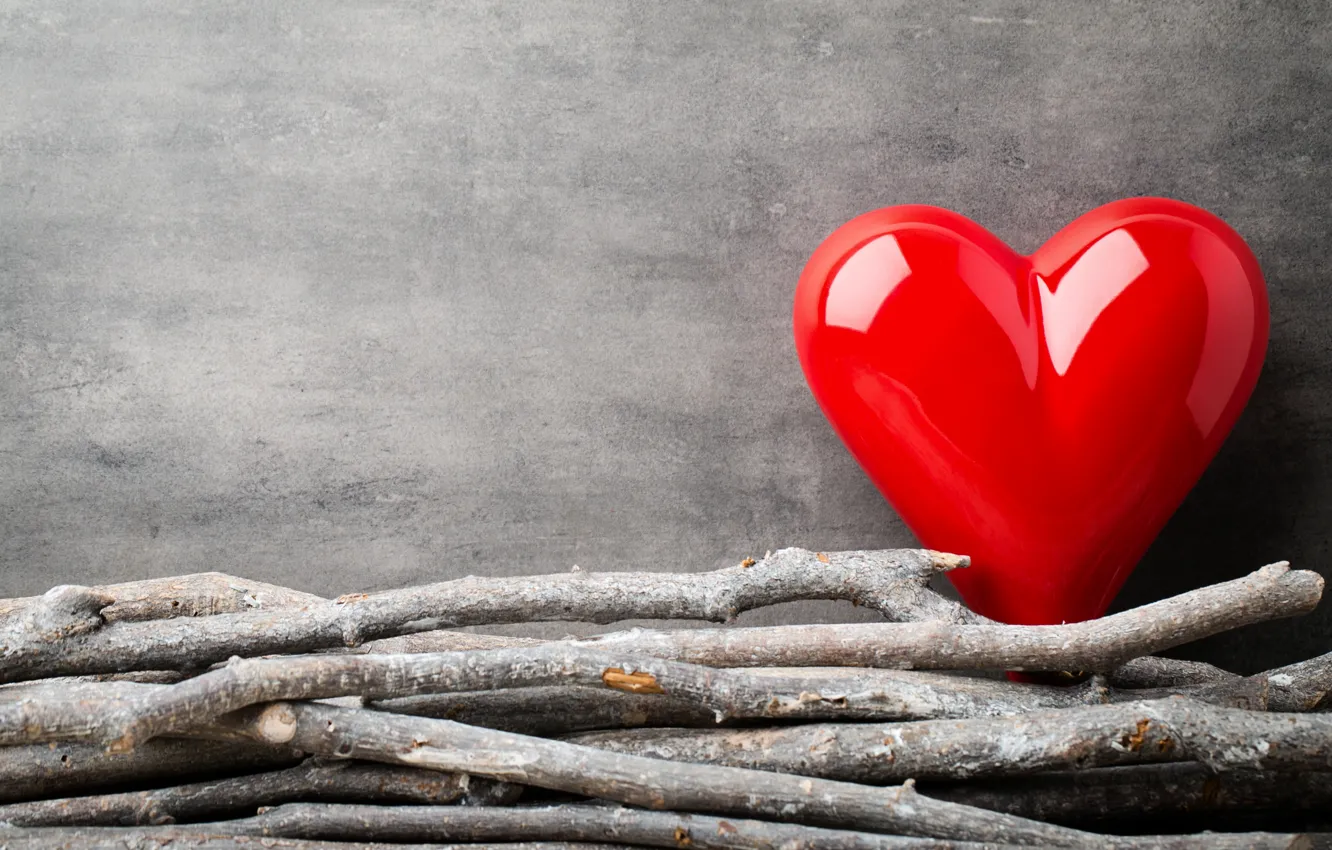 Photo wallpaper love, branches, heart, red, love, heart, wood, romantic