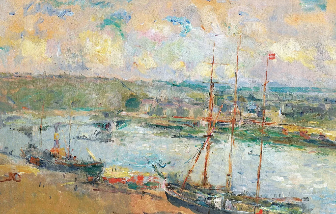 Photo wallpaper landscape, ship, picture, port, Albert Charles Lebar, Albert Lebourg, Rouen and Saint-Sever