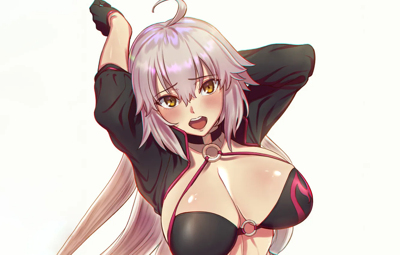 Photo wallpaper girl, sexy, cleavage, pink hair, long hair, boobs, anime, beautiful